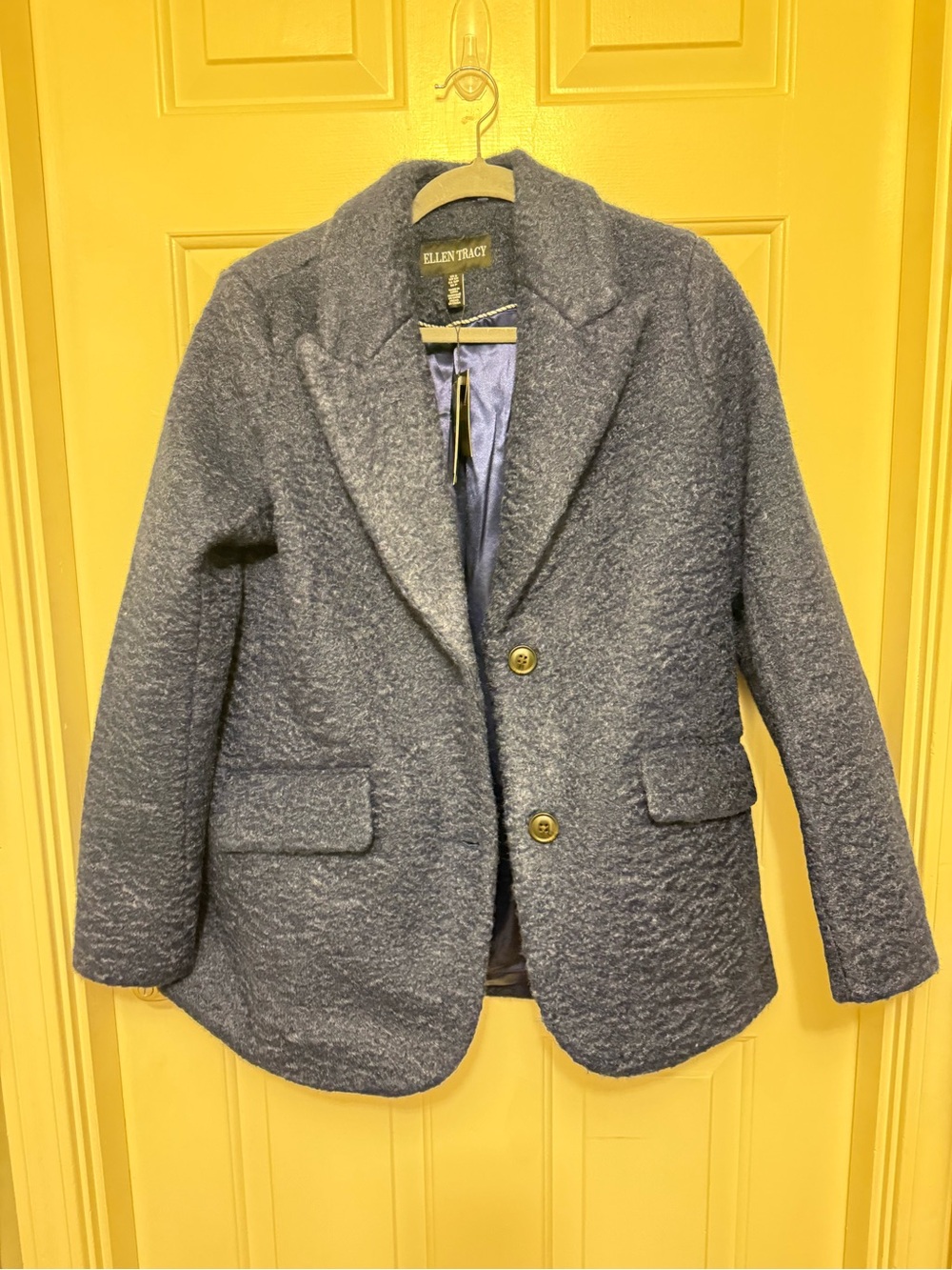 Ellen Tracy Heathered Slate Blue Wool-Blend Blazer